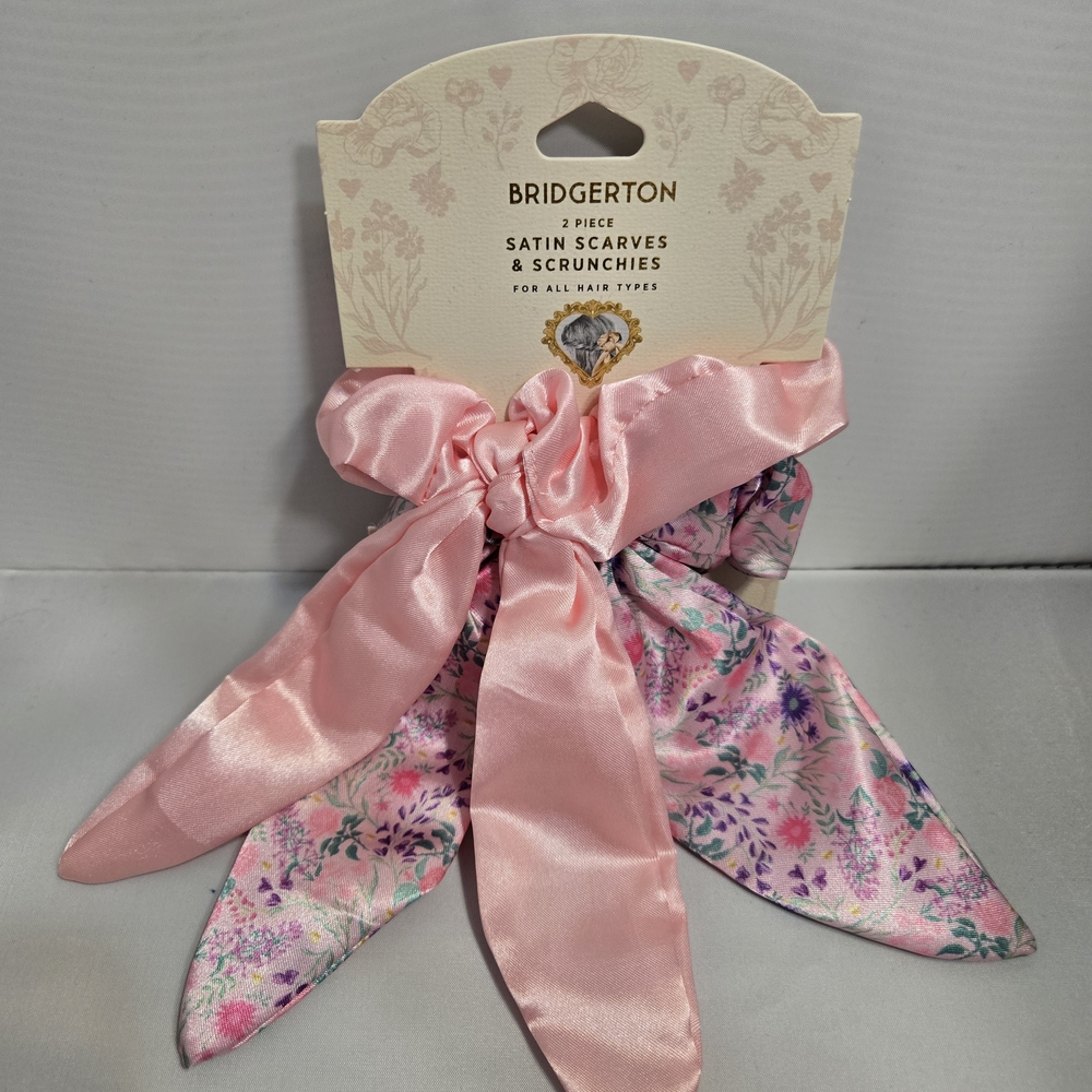 Bridgerton Pink Satin Scarf and Scrunchie Set